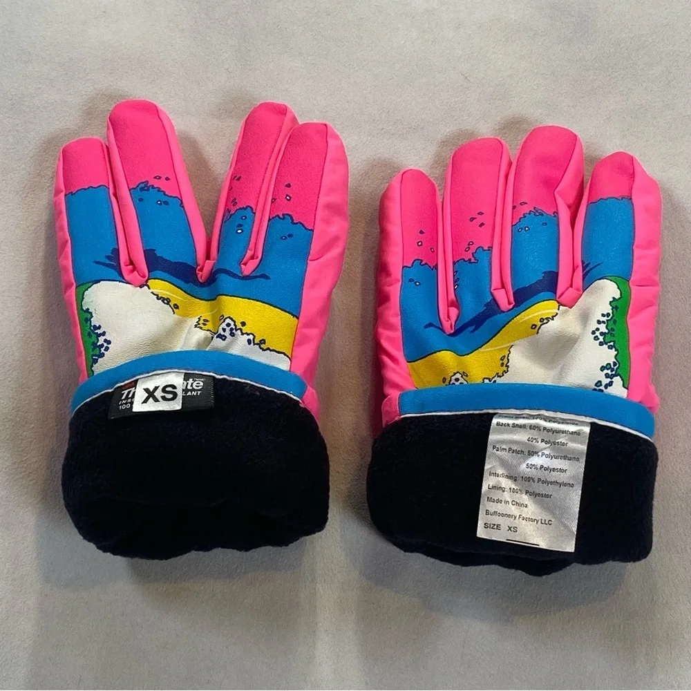 Freezy Freakies Vintage Unisex Adults Pink Printed Ski Gloves Size XS